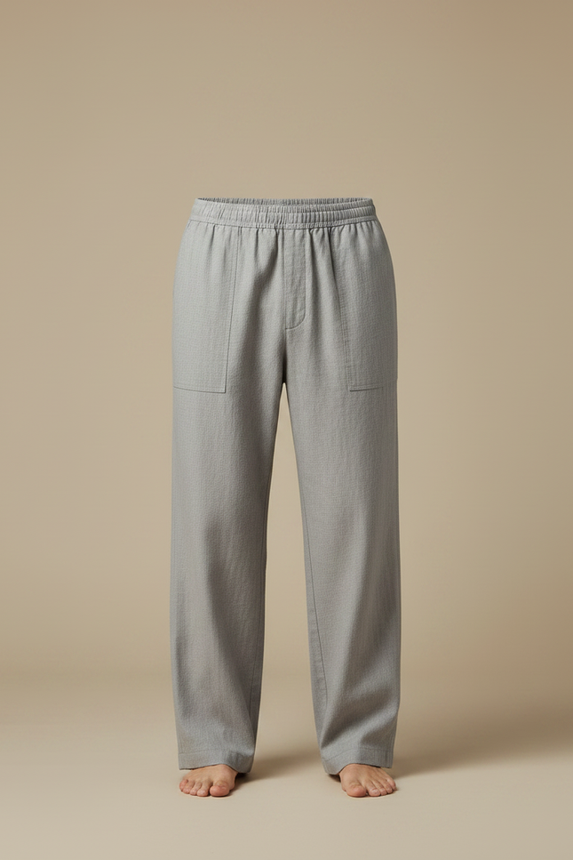 Pantalon Chinois Gris Clair Ample Coton Décontracté Homme - vue 3