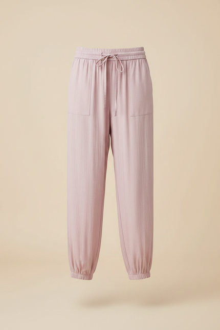 Pantalon Chinois Rose Fluide Cordon Chevilles Élastiquées Décontracté - Viscose - vue 3