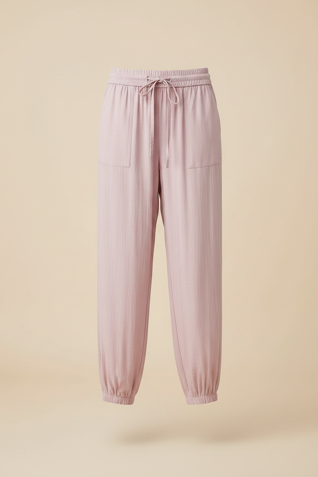 Pantalon Chinois Rose Fluide Cordon Chevilles Élastiquées Décontracté - Viscose - vue 3