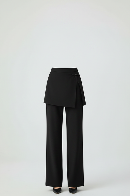Pantalon Chinois Noir Jupe-culotte Élégant Droit Fluide Femme - Polyester - vue 3