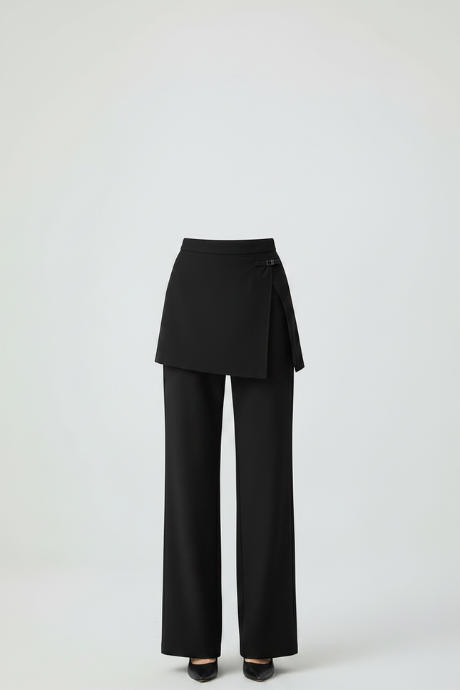 Pantalon Chinois Noir Jupe-culotte Élégant Droit Fluide Femme - Polyester - vue 3