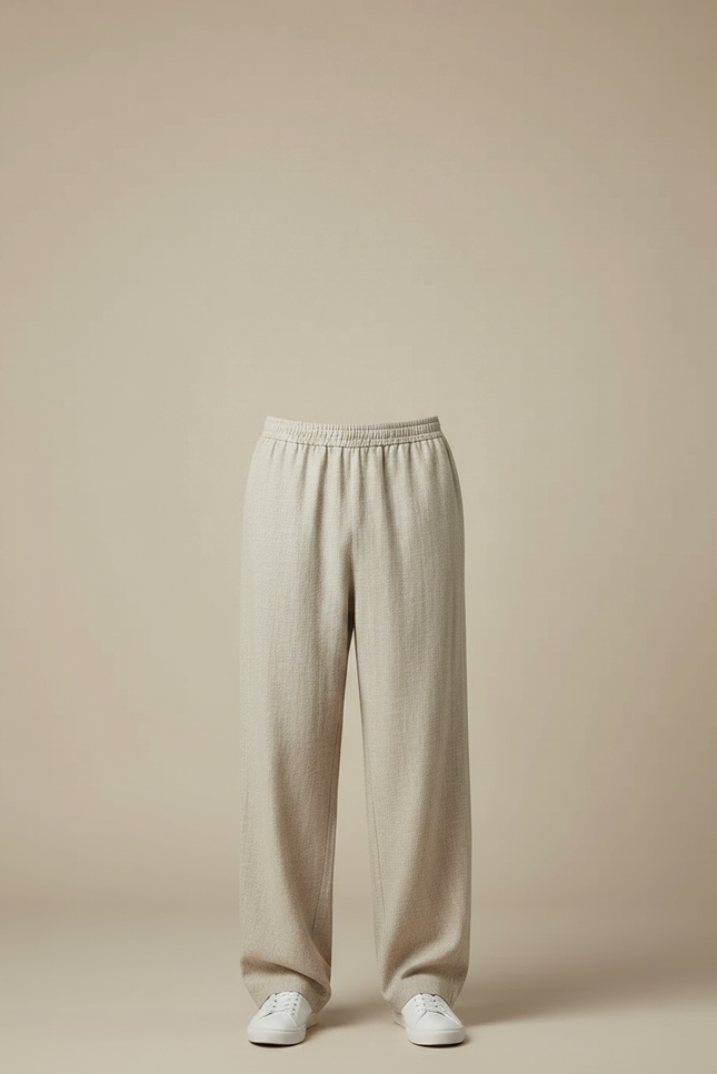 Pantalon Chinois Lin Beige Ample Décontracté Homme - vue 3