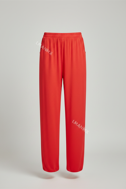 Pantalon Chinois Rouge Ample Fluide Décontracté Femme - Viscose - vue 3