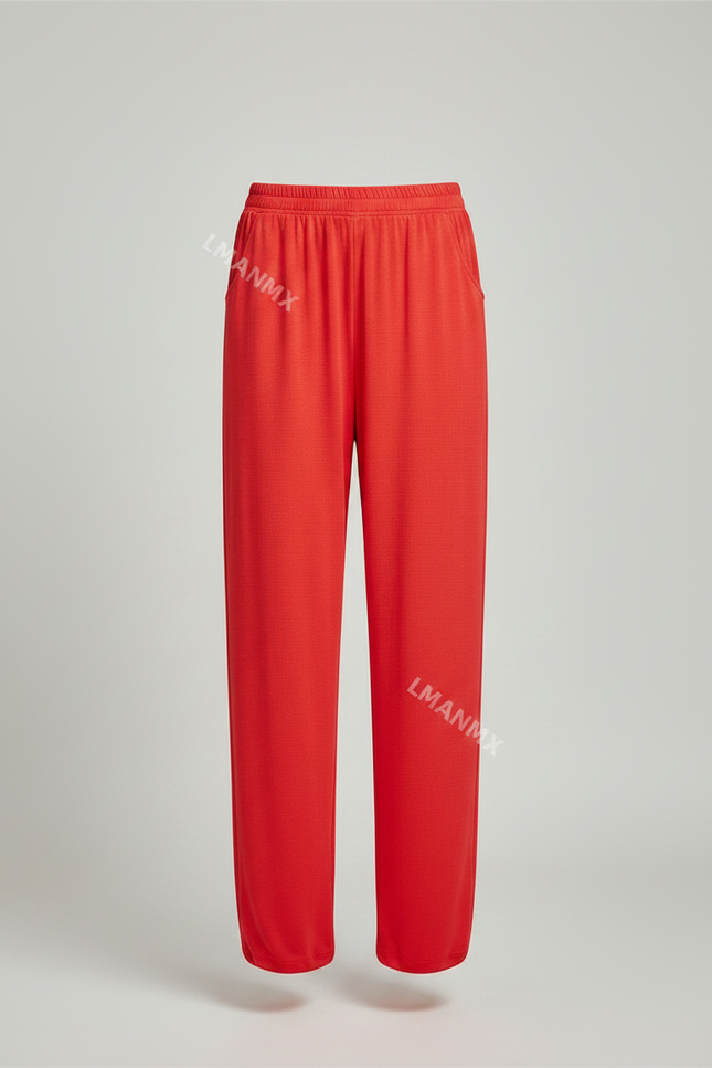 Pantalon Chinois Rouge Ample Fluide Décontracté Femme - Viscose - vue 3