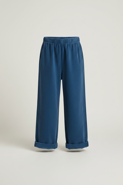 Pantalon Chinois Bleu Côtelé Ample Enfant Décontracté - Cordé - vue 3