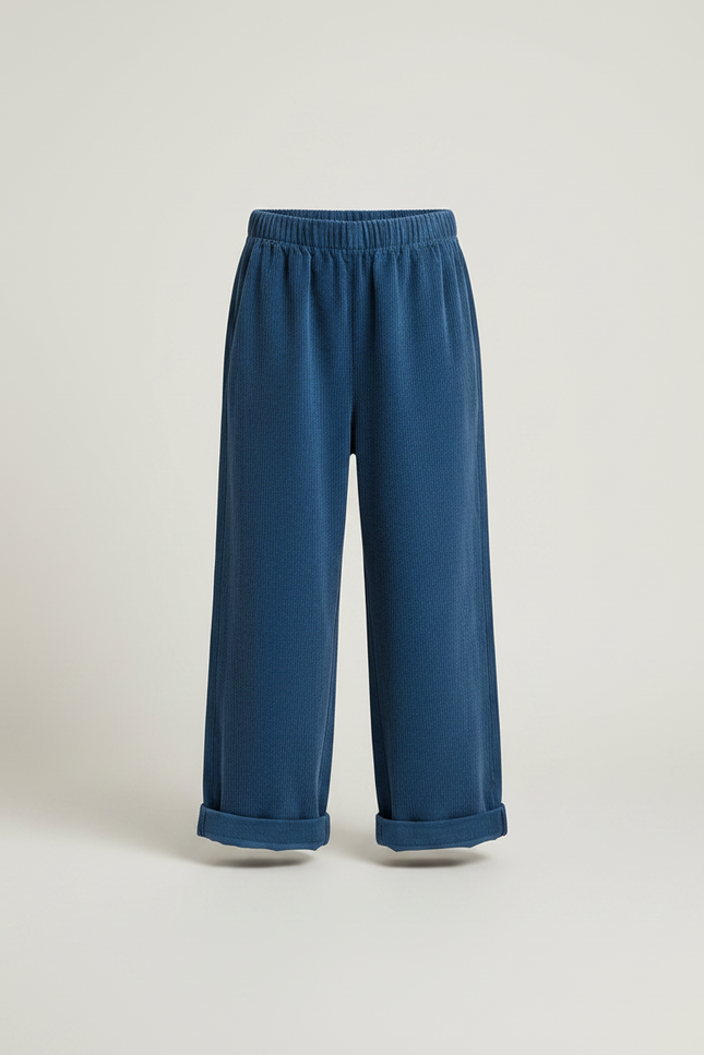 Pantalon Chinois Bleu Côtelé Ample Enfant Décontracté - Cordé - vue 3