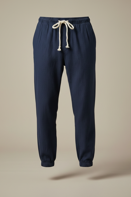 Pantalon Chinois Marine Lin Ample Cordon Décontracté - vue 3