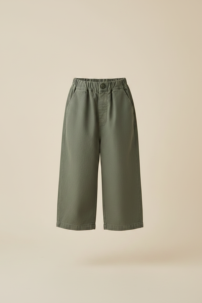 Pantalon Chinois Vert Kaki Coton Ample Fille - vue 3