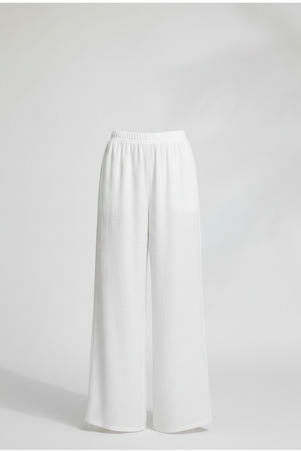 Pantalon Chinois Blanc Ample Fluide Texturé Femme - Lin - vue 3