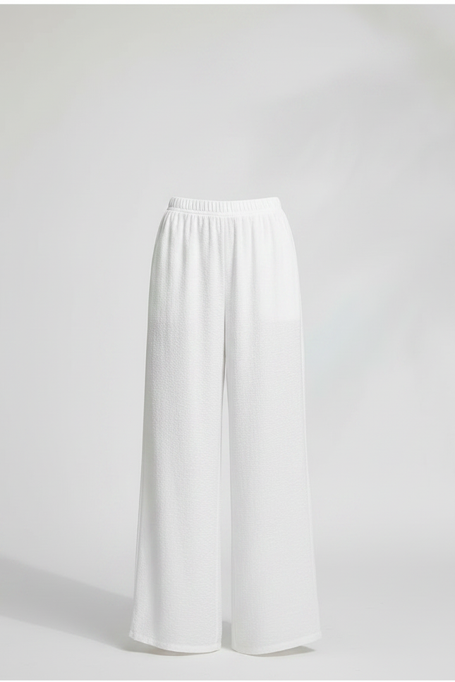 Pantalon Chinois Blanc Ample Fluide Texturé Femme - Lin - vue 3