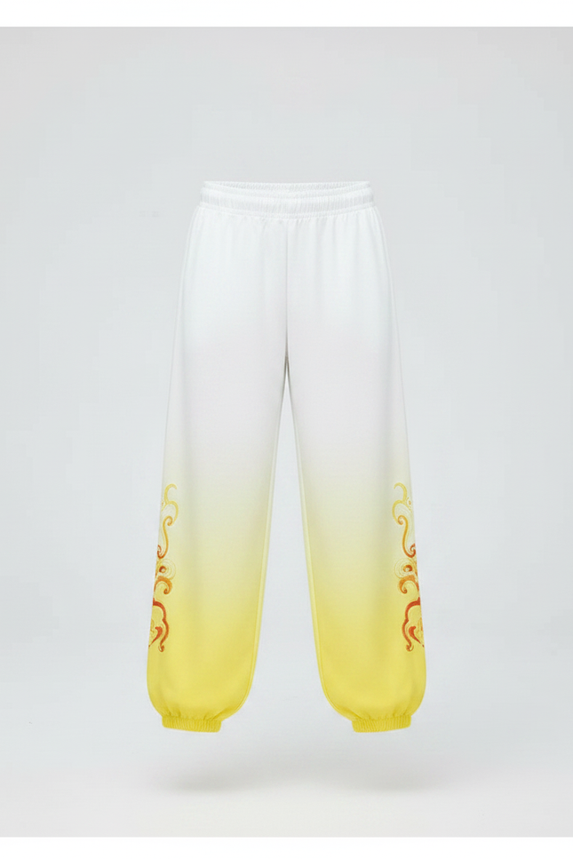Pantalon Chinois Blanc Jaune Dégradé Ample Brodé Enfant - Multicolore Polyester - vue 3