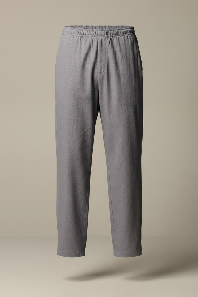 Pantalon Chinois Gris Ample Lin Élastique Confortable - vue 3