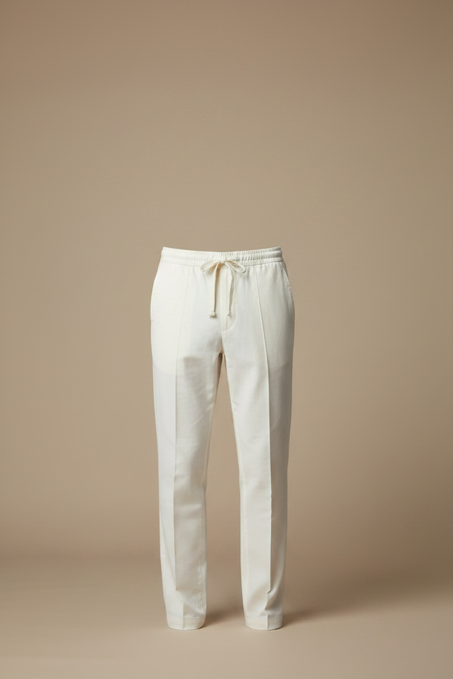 Pantalon Chinois Crème Lin Cordon Décontracté Homme - Beige - vue 3