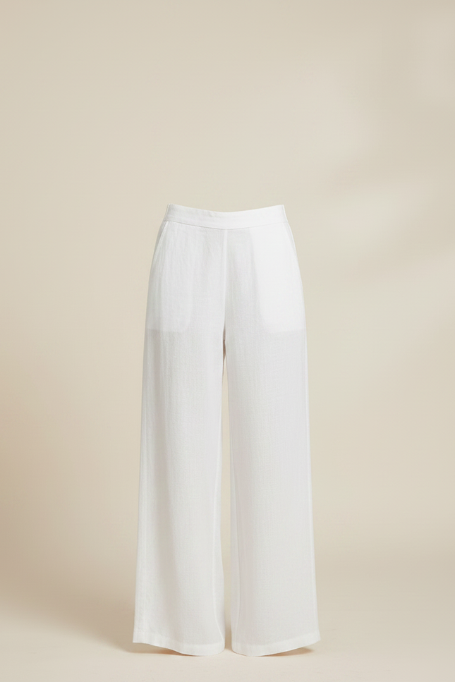 Pantalon Chinois Blanc Ample Lin Fluide Femme - vue 3