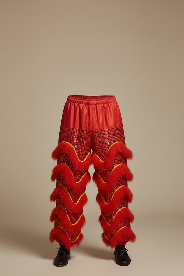 Pantalon Chinois Rouge Scintillant Fourrure Dorée Festif Homme - Polyester - vue 3
