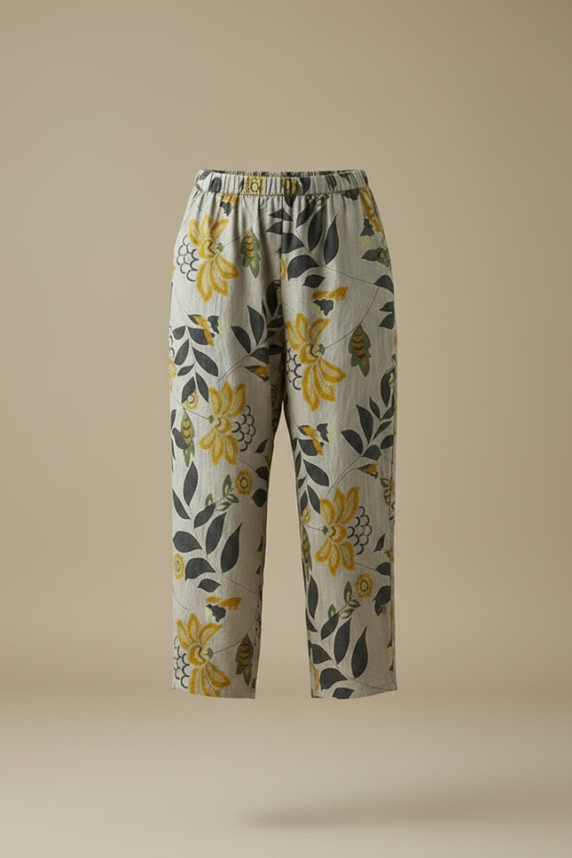 Pantalon Chinois Imprimé Floral Lin Coton Ample Estival - vue 3