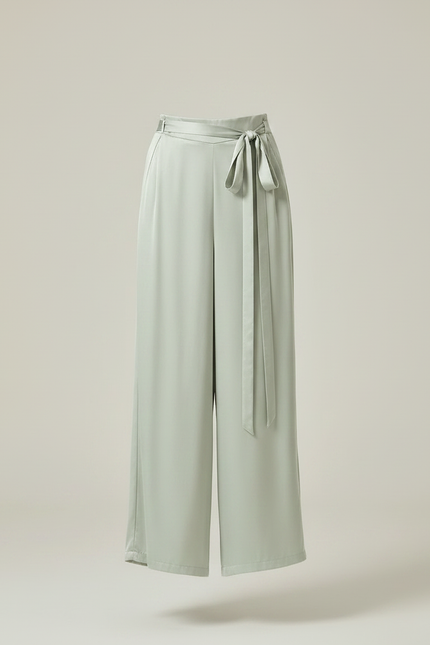 Pantalon Chinois Vert Satiné Ample Fluide Élégant - vue 3