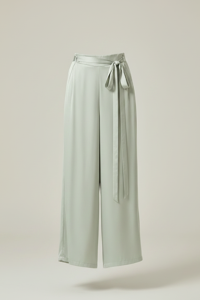 Pantalon Chinois Vert Satiné Ample Fluide Élégant - vue 3