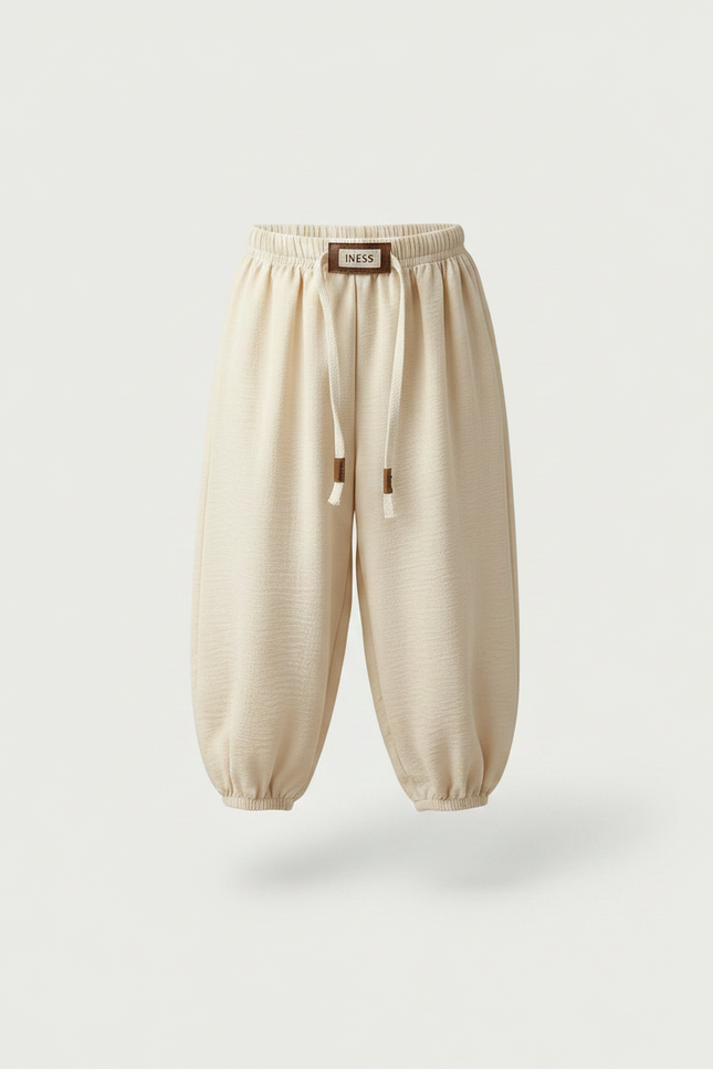 Pantalon Chinois Crème Ample Coton Enfant Casual - Beige - vue 3