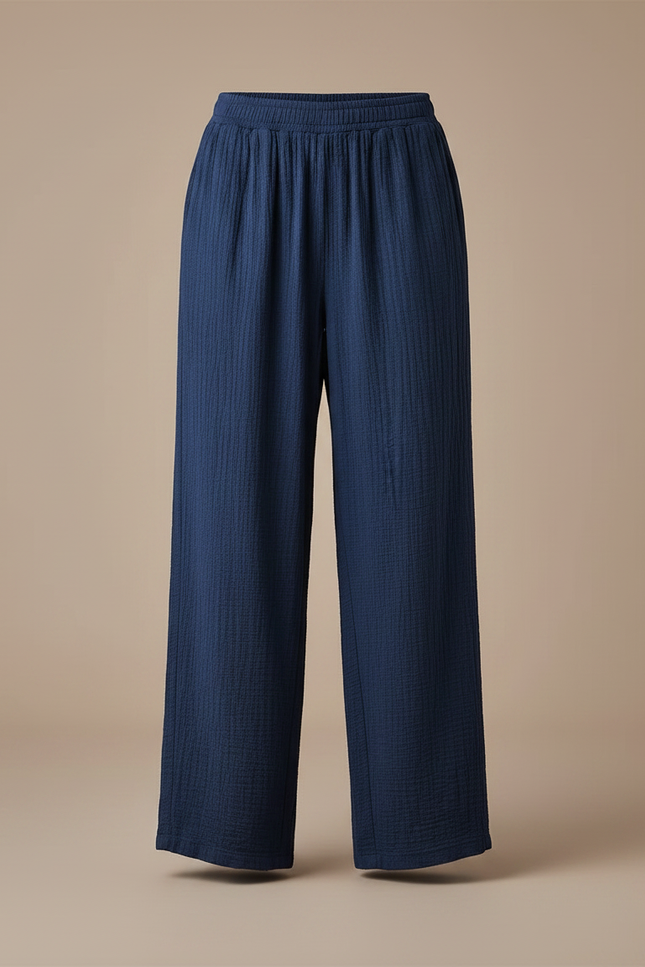 Pantalon Chinois Bleu Marine Ample Coton Fluide - vue 3