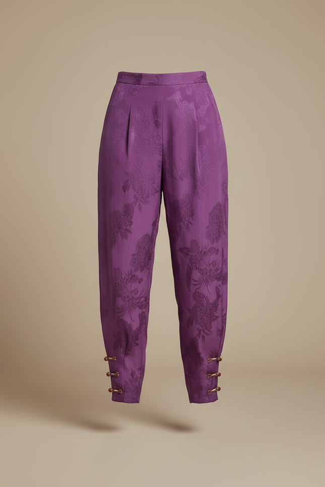 Pantalon Chinois Violet Jacquard Harem Élégant Femme - Satin - vue 3