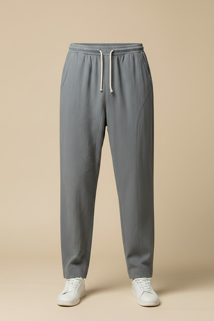Pantalon Chinois Gris Lin Ample Décontracté Homme Coton - vue 3
