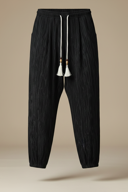 Pantalon Chinois Noir Ample Texturé Décontracté Homme - Lin - vue 3