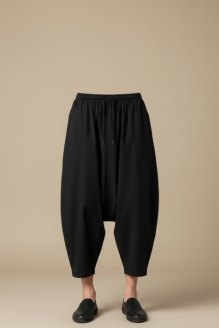Pantalon Chinois Noir Ample Harem Décontracté Homme - Viscose - vue 3