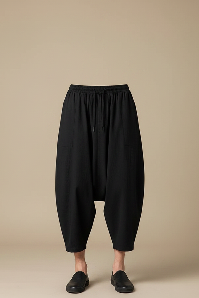 Pantalon Chinois Noir Ample Harem Décontracté Homme - Viscose - vue 3