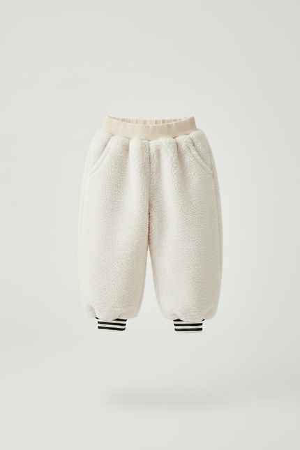 Pantalon Chinois Crème Polaire Ample Confortable Enfant - Beige Molleton - vue 3
