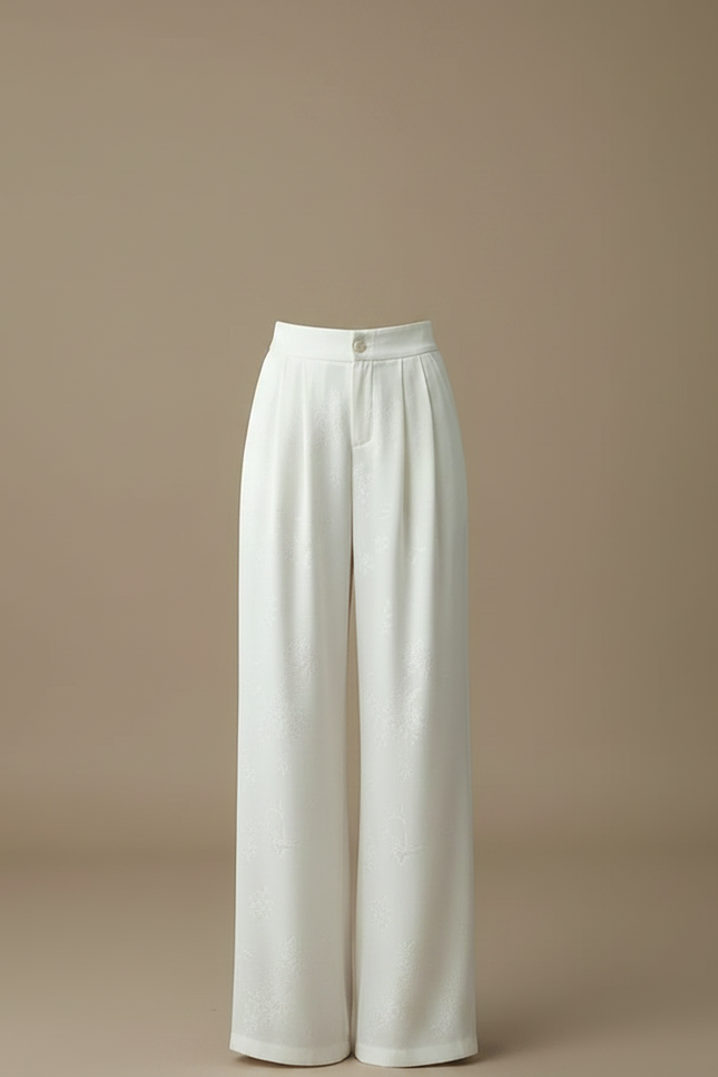 Pantalon Chinois Blanc Satin Brodé Ample Élégant - vue 3