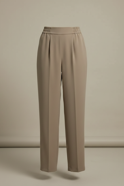 Pantalon Chinois Beige Taille Haute Fluide Élégant - Kaki Polyester - vue 3