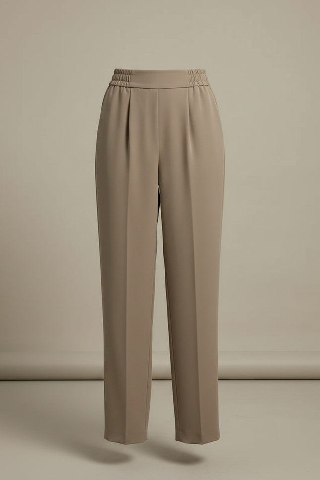 Pantalon Chinois Beige Taille Haute Fluide Élégant - Kaki Polyester - vue 3