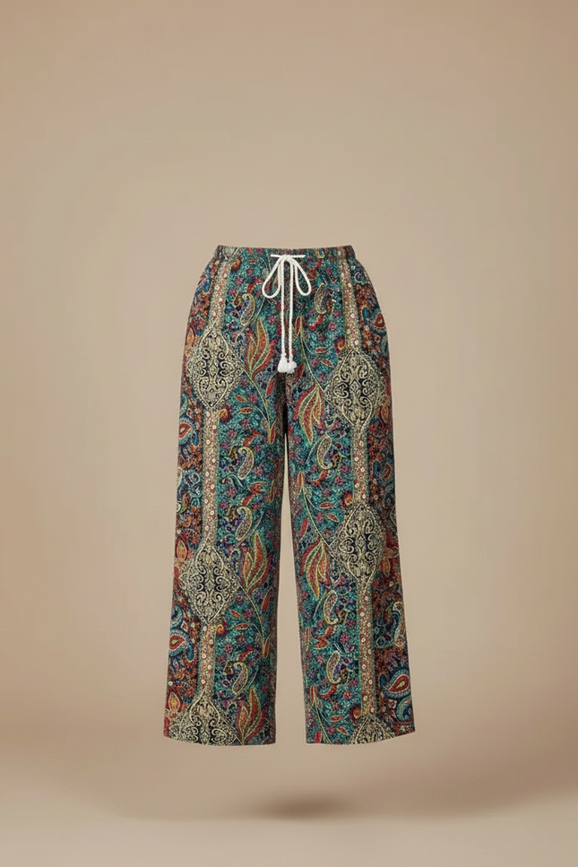 Pantalon Chinois Imprimé Paisley Fluide Cordon Ample Élégant - Multicolore Viscose - vue 3