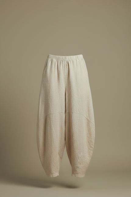 Pantalon Chinois Lin Ample Beige Confortable Élégant - vue 3