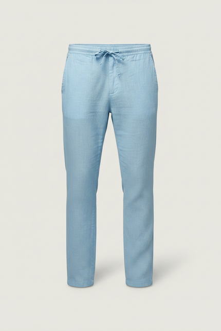 Pantalon Chinois Bleu Ciel Lin Décontracté Cordon Homme - vue 3