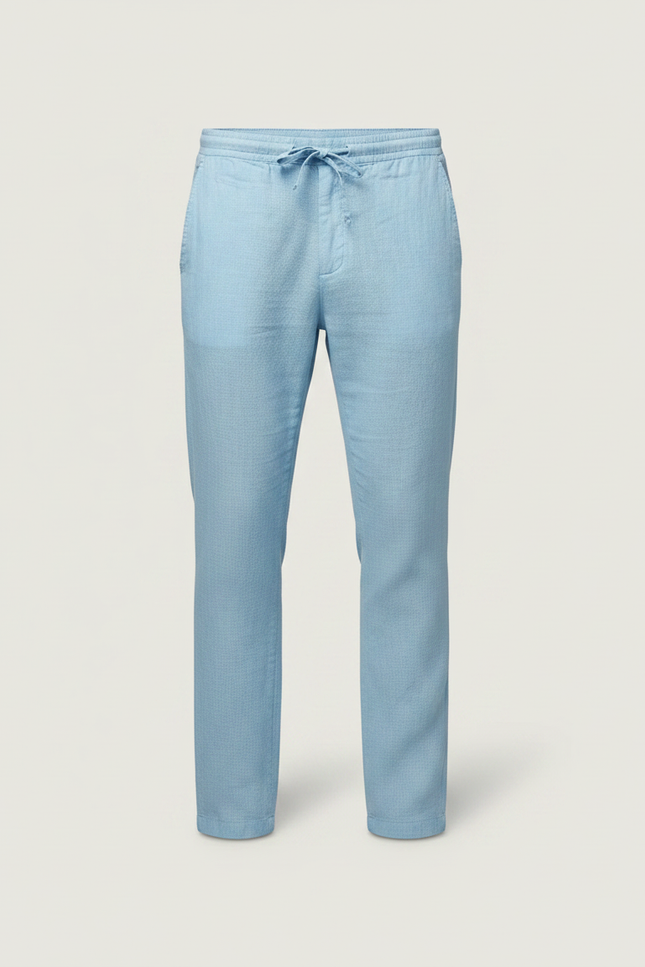 Pantalon Chinois Bleu Ciel Lin Décontracté Cordon Homme - vue 3