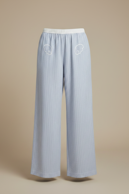 Pantalon Chinois Bleu Rayé Ample Décontracté Coton - vue 3