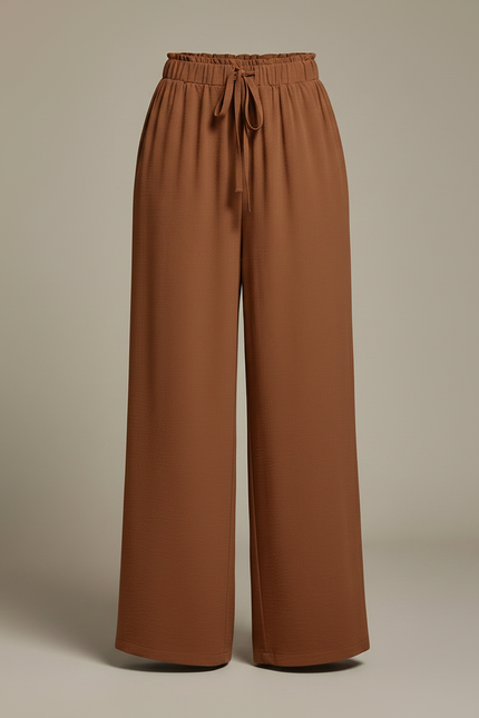 Pantalon Chinois Marron Ample Fluide Cordon Décontracté - Viscose - vue 3