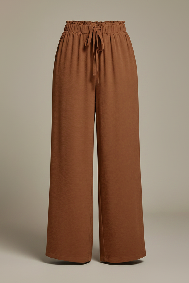 Pantalon Chinois Marron Ample Fluide Cordon Décontracté - Viscose - vue 3