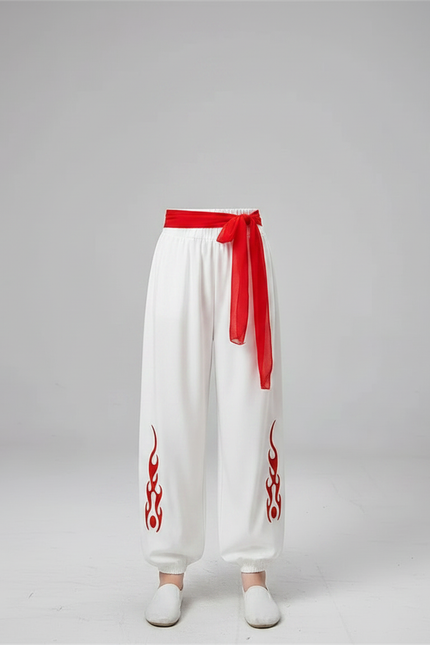 Pantalon Chinois Blanc Ample Motifs Flammes Rouges - Polyester - vue 3