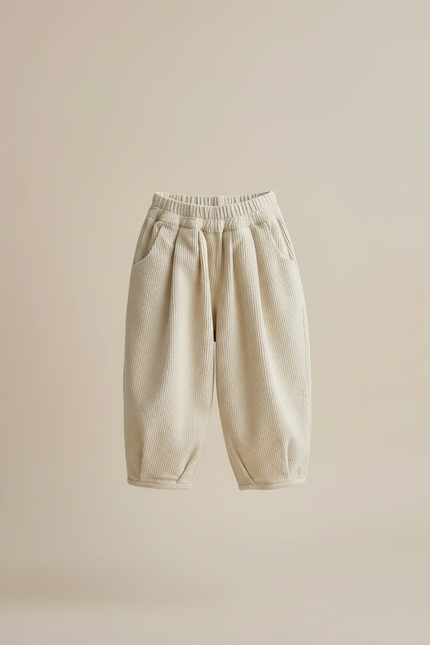 Pantalon Chinois Côtelé Écru Ample Enfant Décontracté - Beige Cordé - vue 3