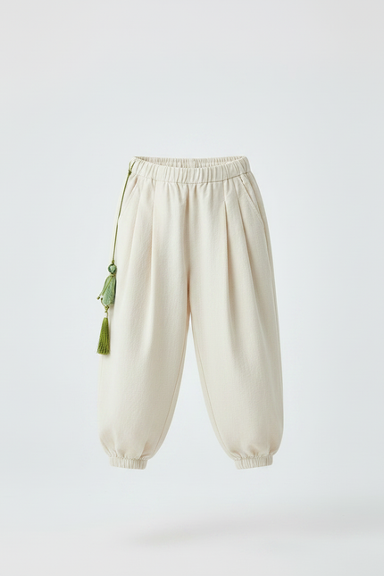 Pantalon Chinois Écru Ample Coton Enfant Décontracté - Beige - vue 3