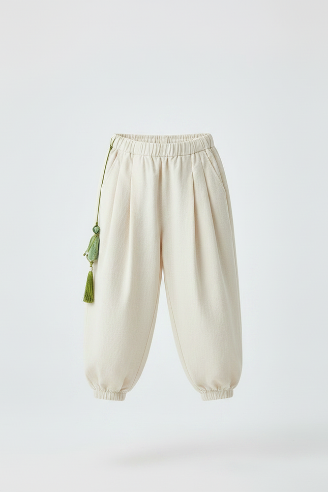 Pantalon Chinois Écru Ample Coton Enfant Décontracté - Beige - vue 3