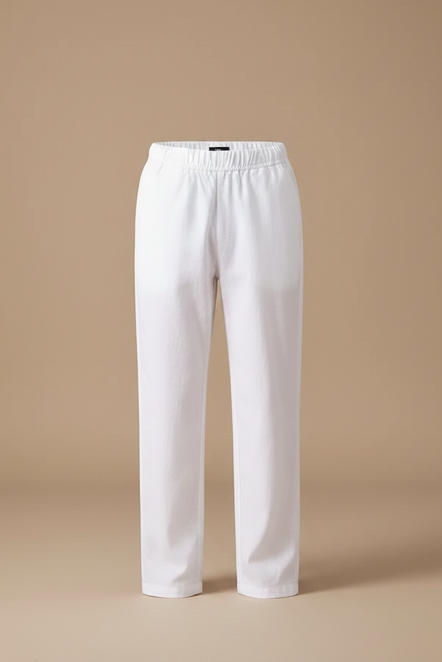 Pantalon Chinois Blanc Droit Décontracté Élastique Enfant - Lin - vue 3