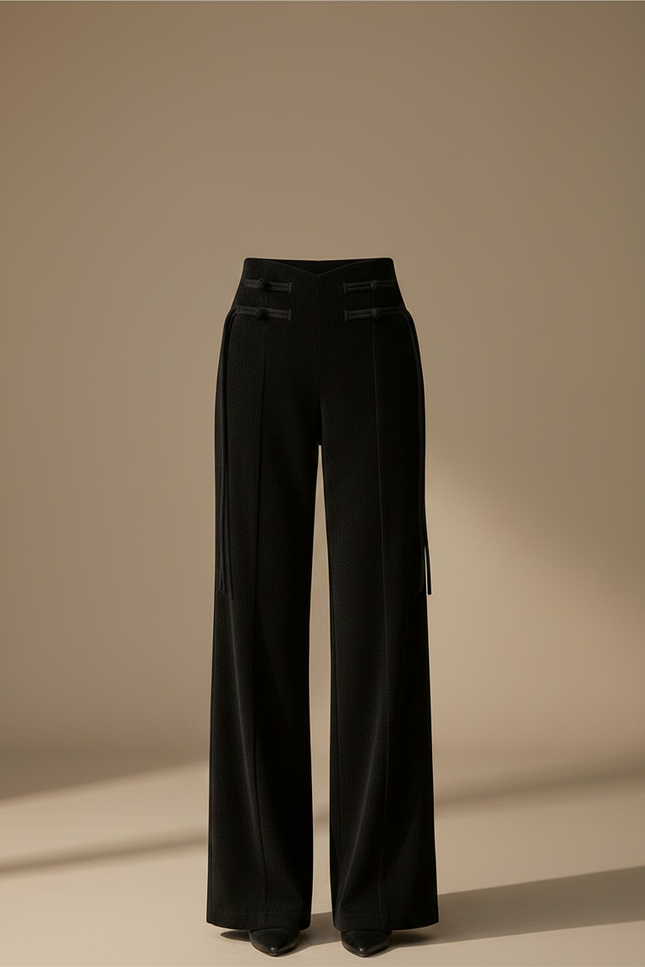 Pantalon Chinois Noir Corduroy Taille Haute Ample - Cordé - vue 3