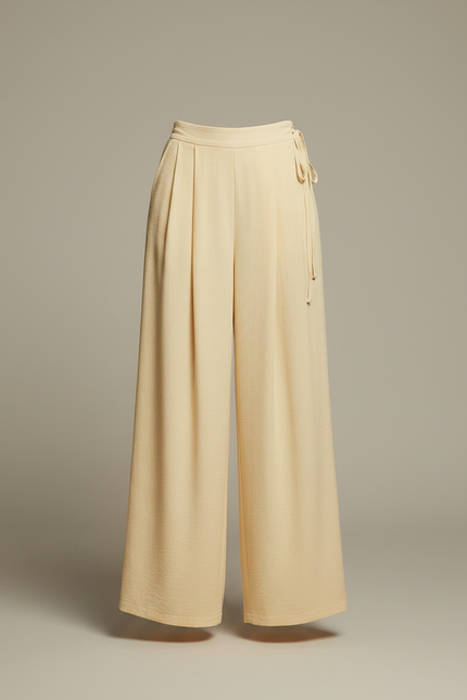 Pantalon Chinois Jaune Crème Ample Fluide Confortable - Lin - vue 3