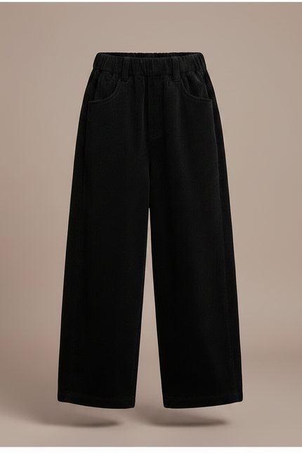 Pantalon Chinois Côtelé Noir Ample Enfant Décontracté - Cordé - vue 3