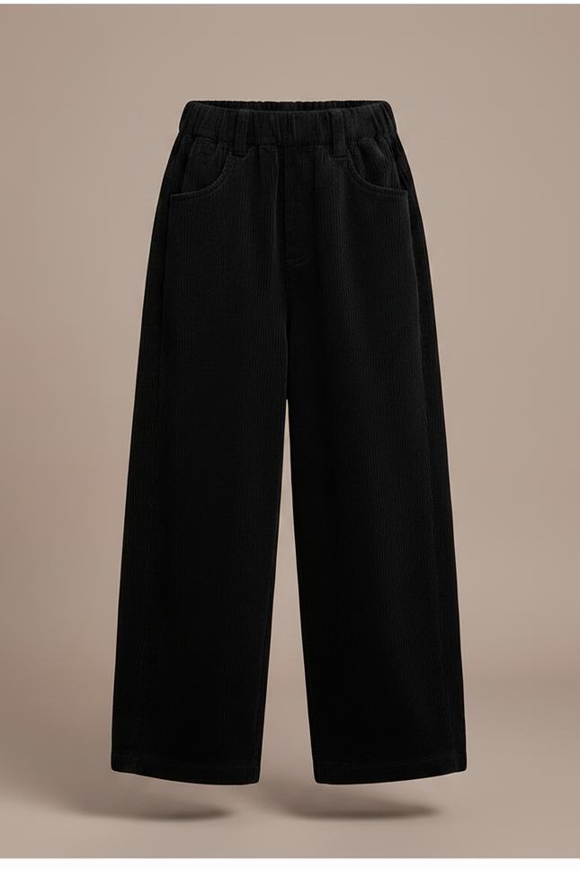 Pantalon Chinois Côtelé Noir Ample Enfant Décontracté - Cordé - vue 3