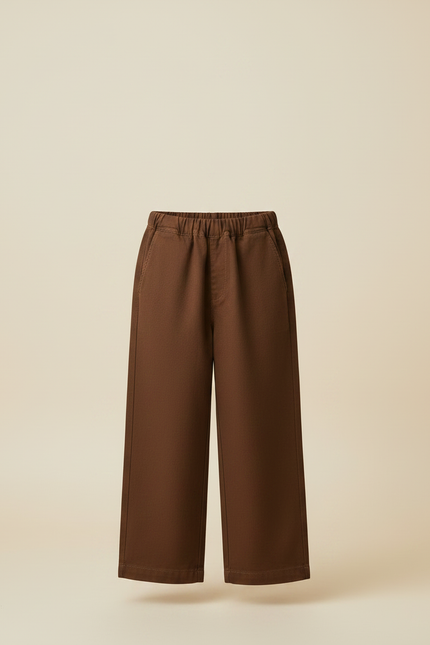 Pantalon Chinois Marron Ample Garçon Décontracté Élastique - Toile - vue 3
